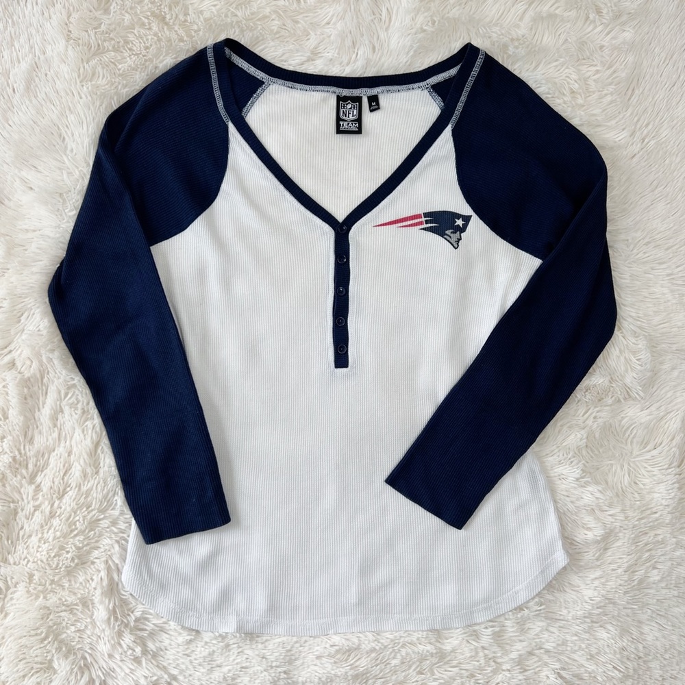 New England Patriots NFL Team Apparel Henley long sleeve tee shirt therm…